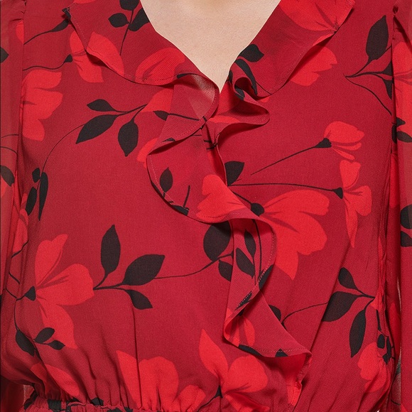 Calvin Klein Printed Faux Wrap Blouse - Picture 4 of 5